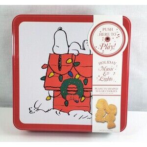 PEANUTS Snoopy Sugar Cookie Tin Music & Lights Jingle Bells New Sealed  10/29/25